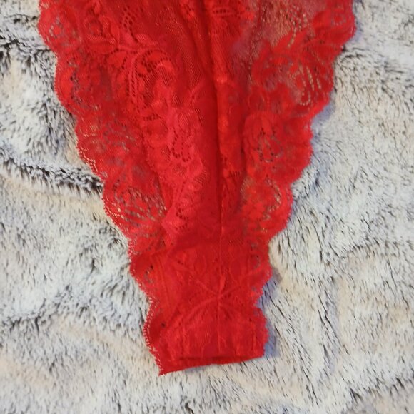 Cacique Lingerie Vintage Women's Red Floral Lace Teddy SZ L  EUC - Picture 3 of 8